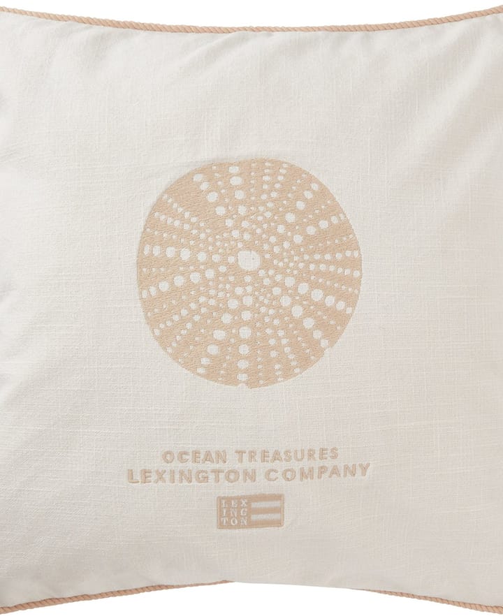Housse de coussin Sea Embroidered Recycled Cotton 50x50cm - White-Beige - Lexington