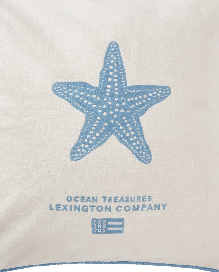 Housse de coussin Sea Embroidered Recycled Cotton 50x50cm - White-blue - Lexington