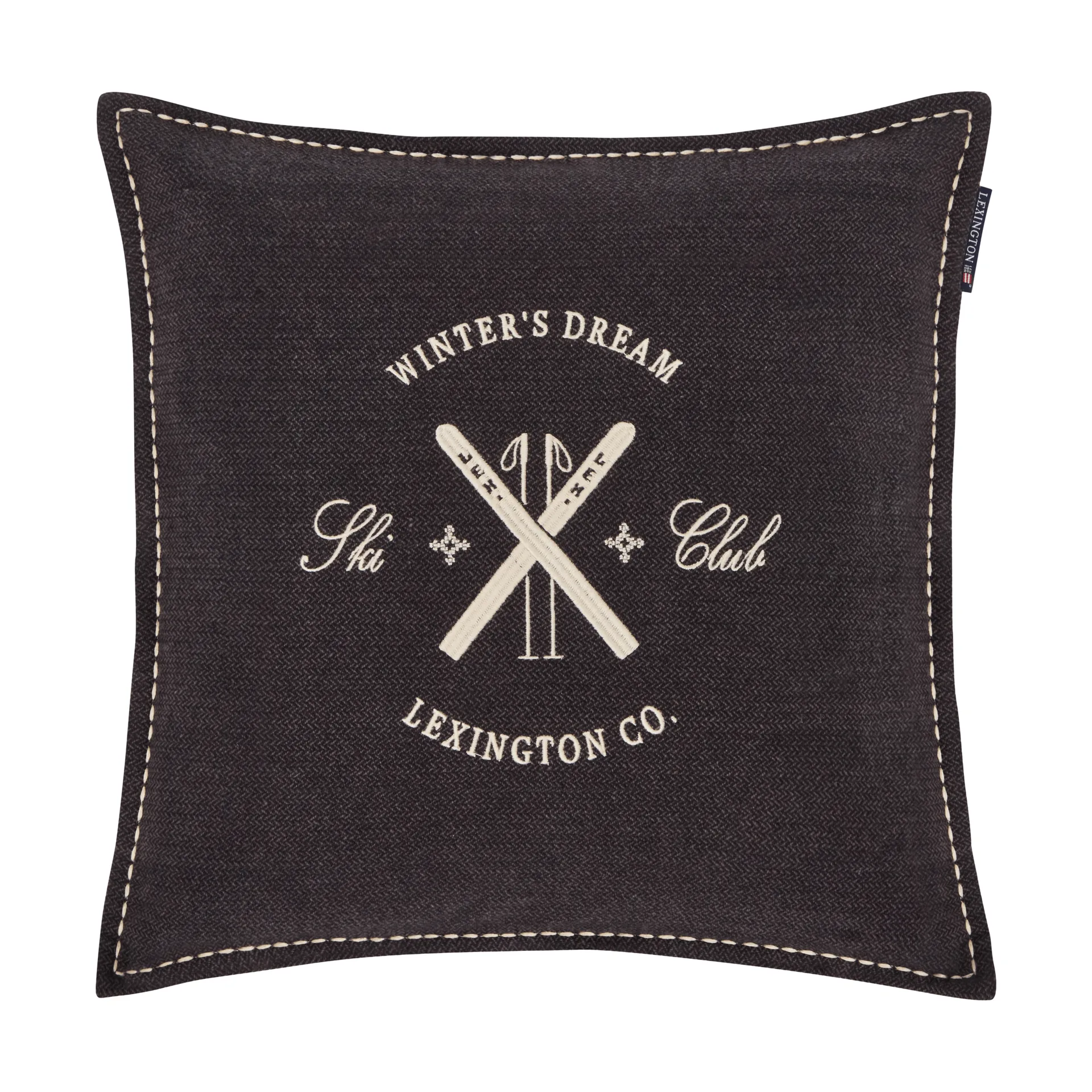 Housse de coussin Ski Club en coton biologique, Navy-Light beige, 50x50 cm Lexington