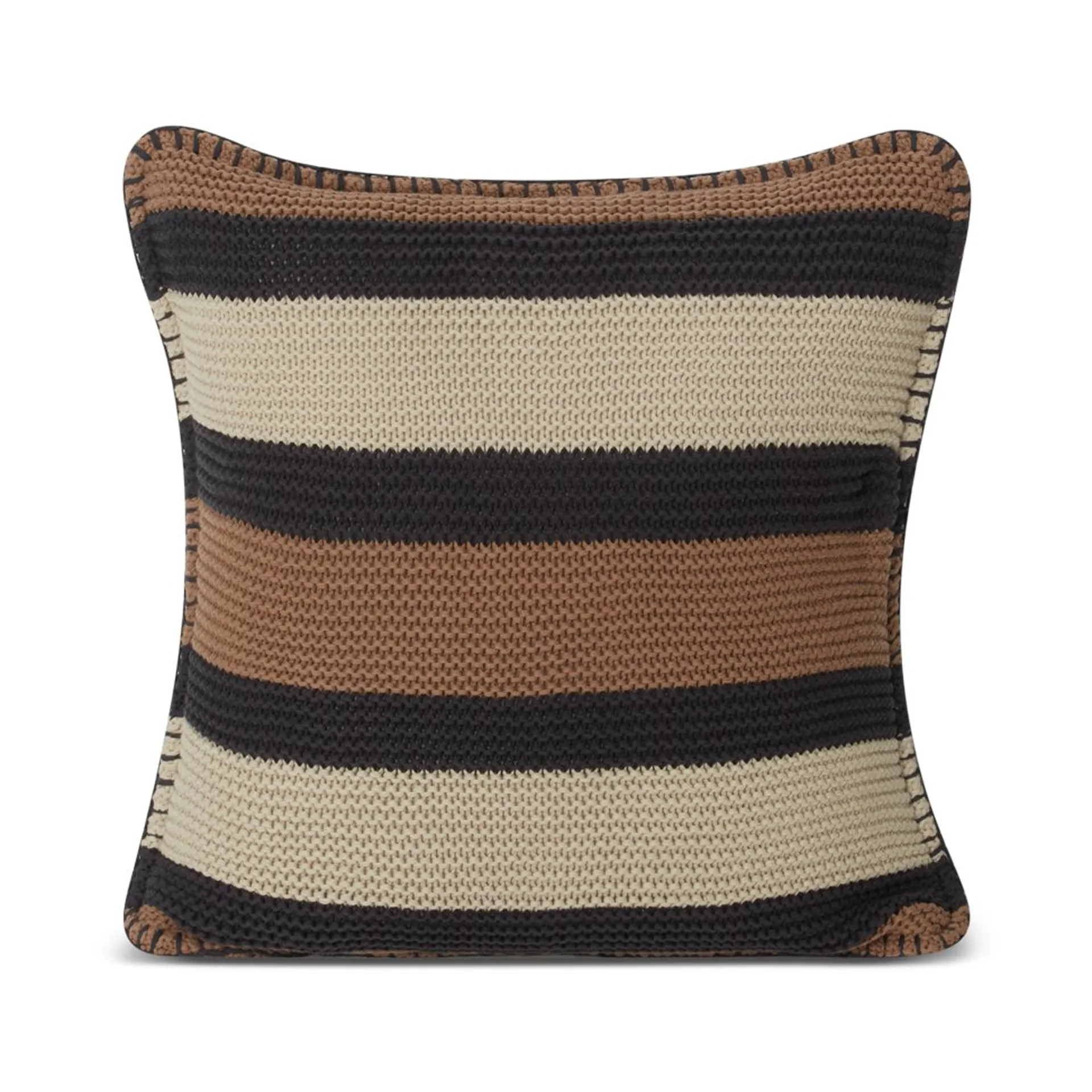 Housse de coussin Striped Knitted Cotton 50x50 cm, Brown-dark gray-light beige Lexington