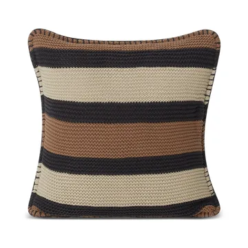 Housse de coussin Striped Knitted Cotton 50x50 cm - Brown-dark gray-light beige - Lexington
