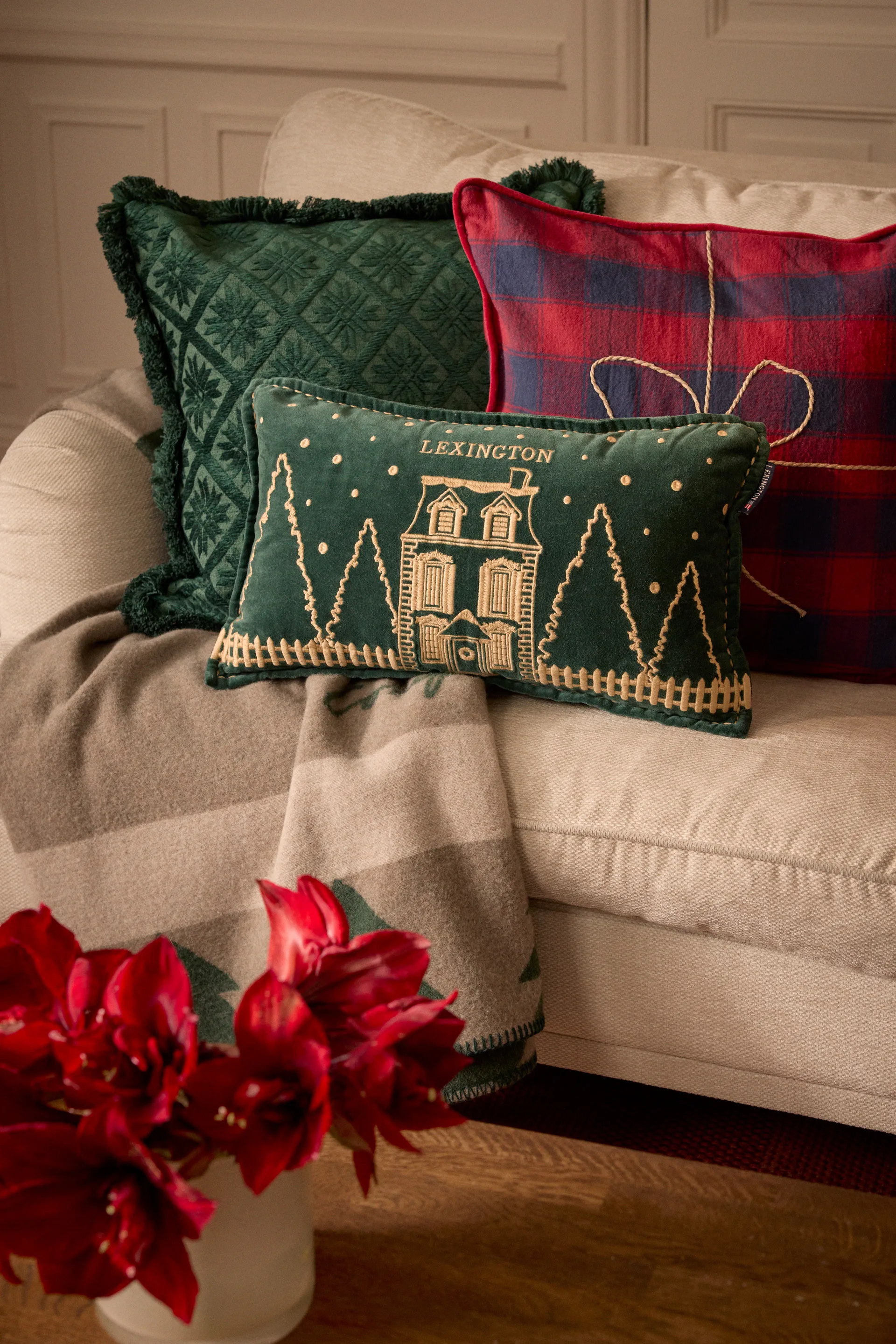 Housse de coussin Wrapped checked éco. flanelle 50x50 cm, Dark blue-red Lexington