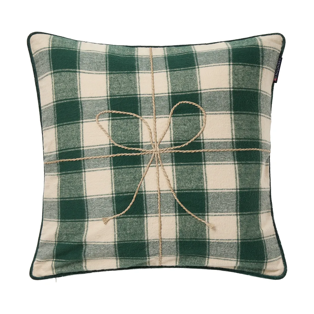 Housse de coussin Wrapped checked éco. flanelle 50x50 cm, Light beige-green Lexington