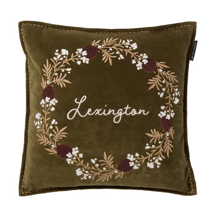 Housse de coussin Wreath coton écologique velours 50x50 cm - Olive-brown-white - Lexington