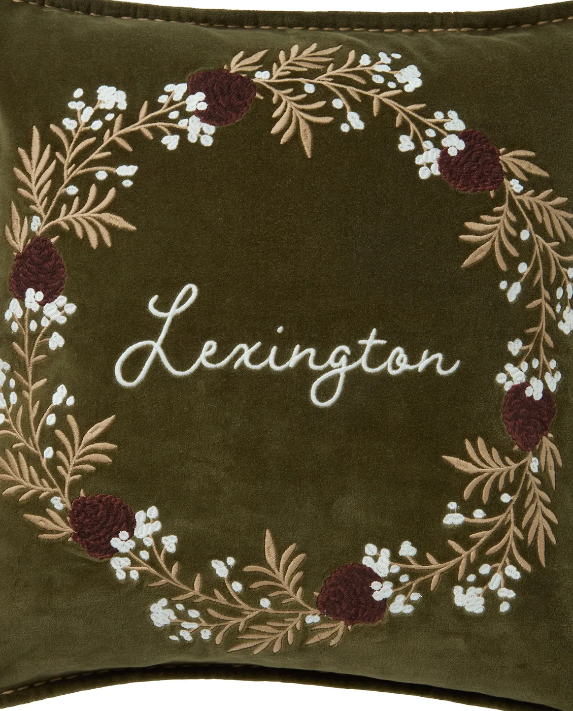 Housse de coussin Wreath coton écologique velours 50x50 cm, Olive-brown-white Lexington