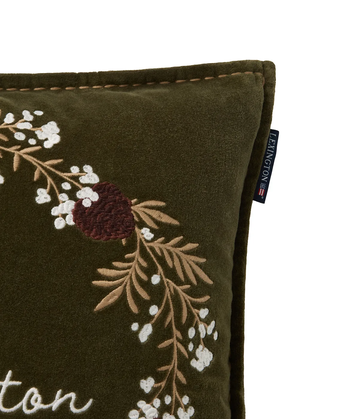 Housse de coussin Wreath coton écologique velours 50x50 cm, Olive-brown-white Lexington