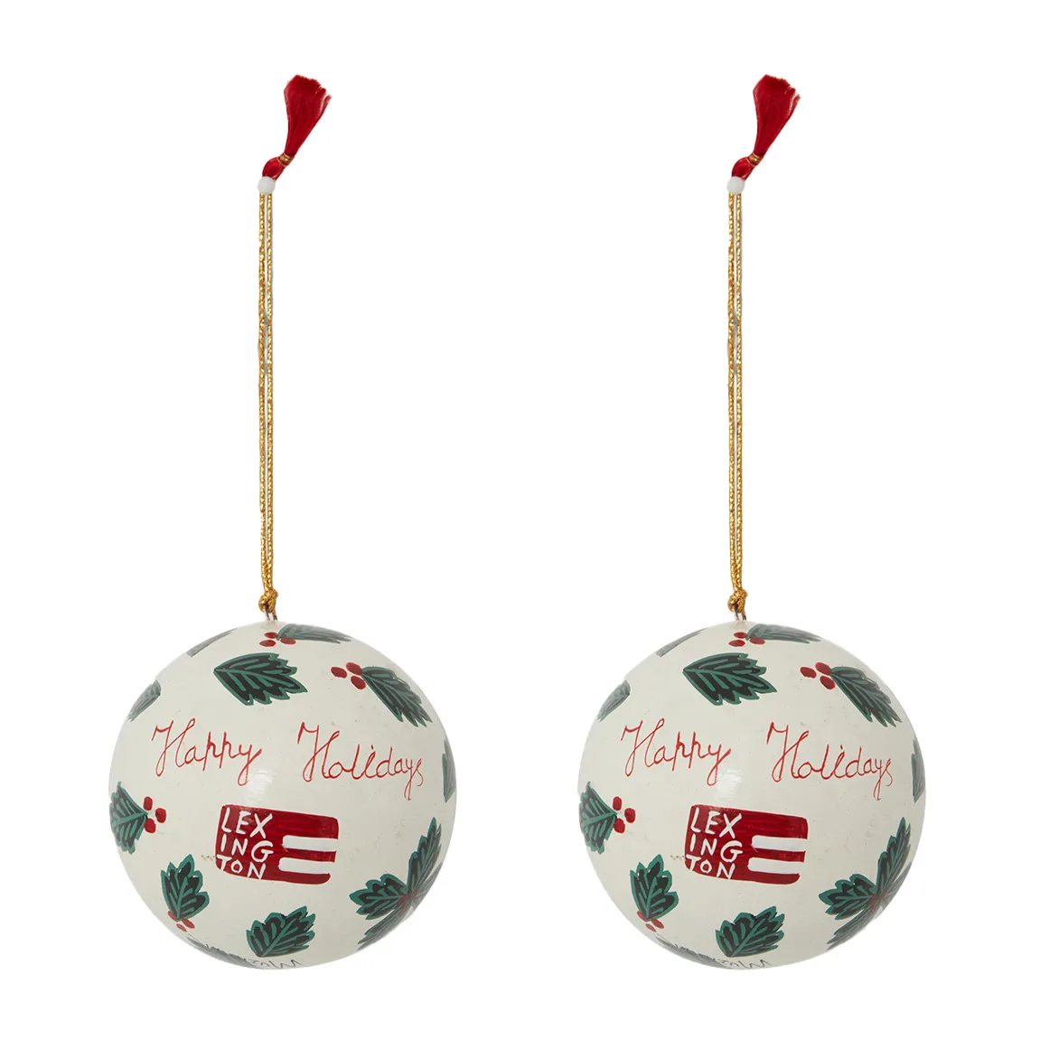 Lexington Papier Maché boules de Noël - lot de 2, Blanc-vert Lexington