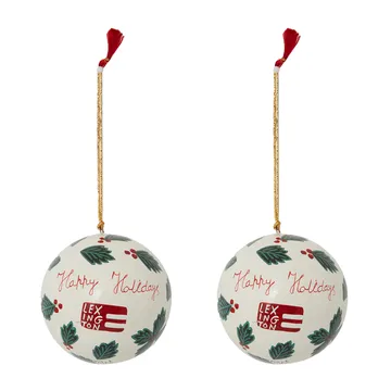 Lexington Papier Maché boules de Noël - lot de 2 - Blanc-vert - Lexington