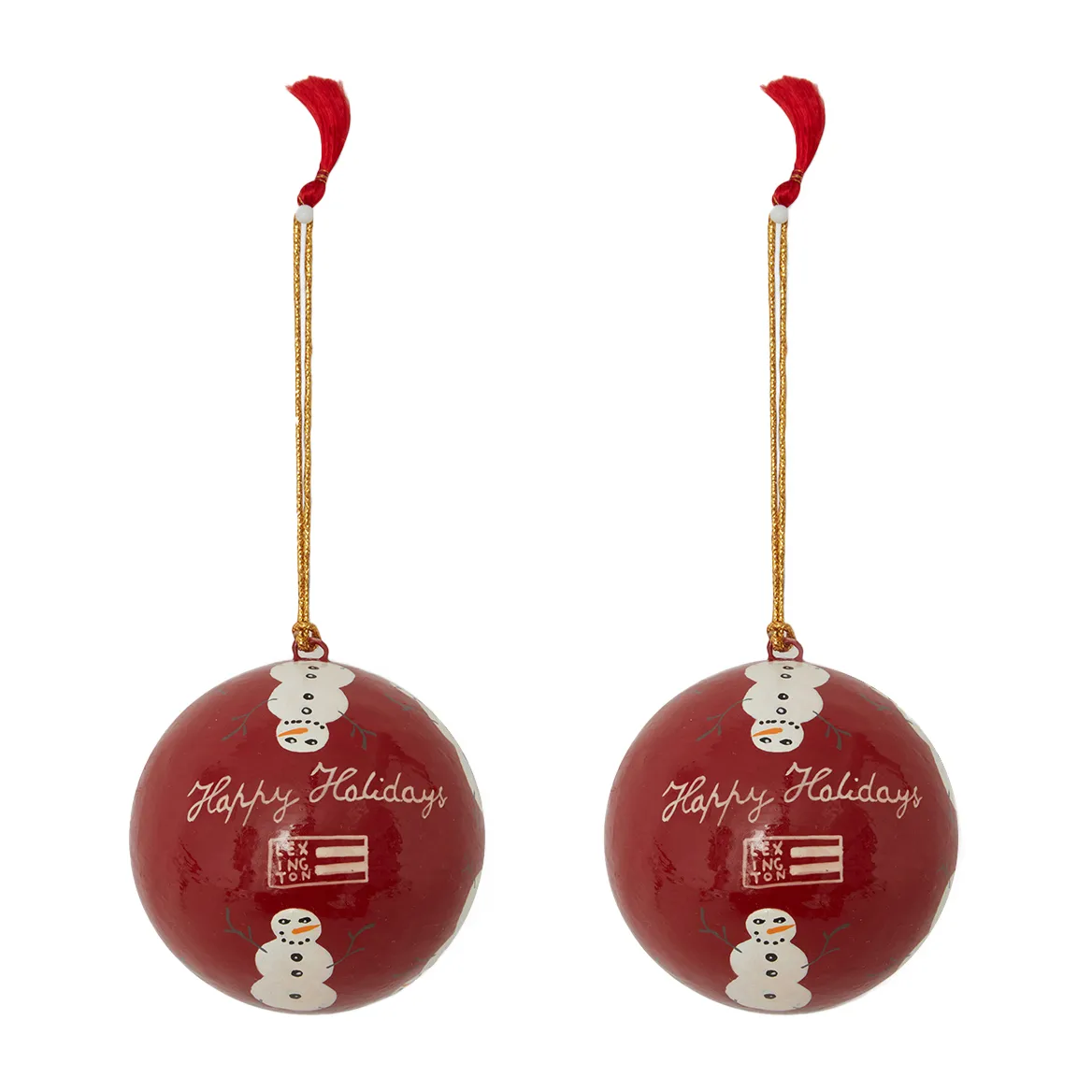 Lexington Papier Maché boules de Noël - lot de 2, Rouge-blanc Lexington