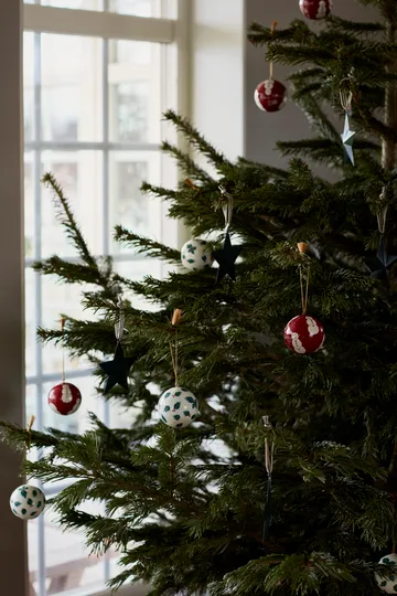 Lexington Papier Maché boules de Noël - lot de 2 - Rouge-blanc - Lexington