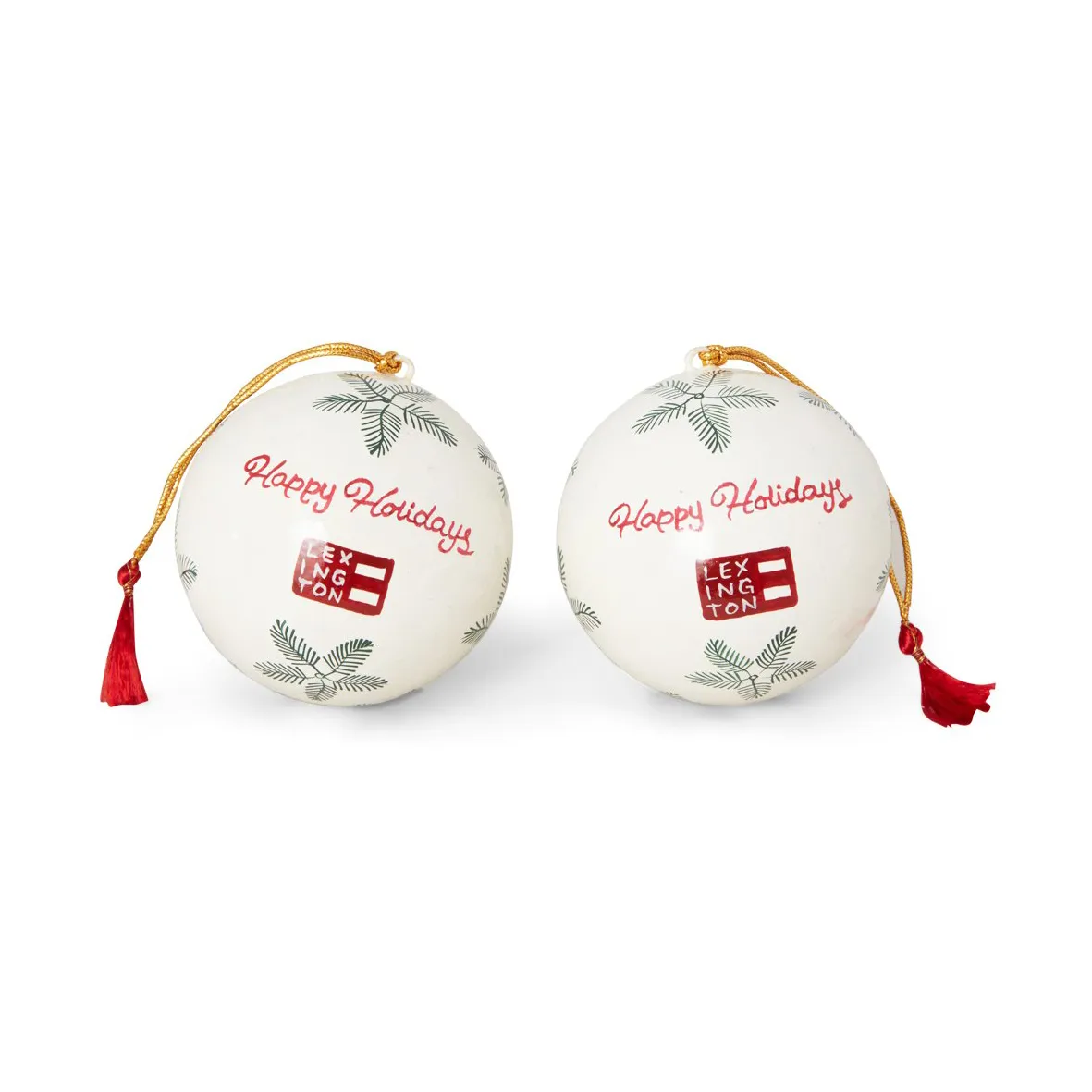 Lexington Papier Maché boules de Noël - lot de 2, White-green-red Lexington