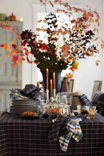 Nappe Checked Cotton Linen 150x250 cm - Dark gray-beige - Lexington