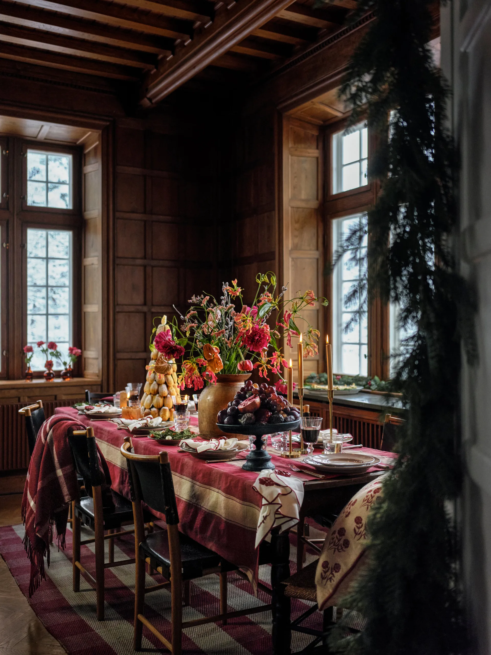 Nappe Checked linen-cotton 150x250 cm, Rouge-beige Lexington