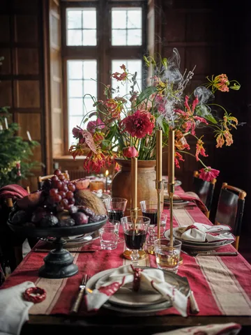 Nappe Checked linen-cotton 150x250 cm - Rouge-beige - Lexington