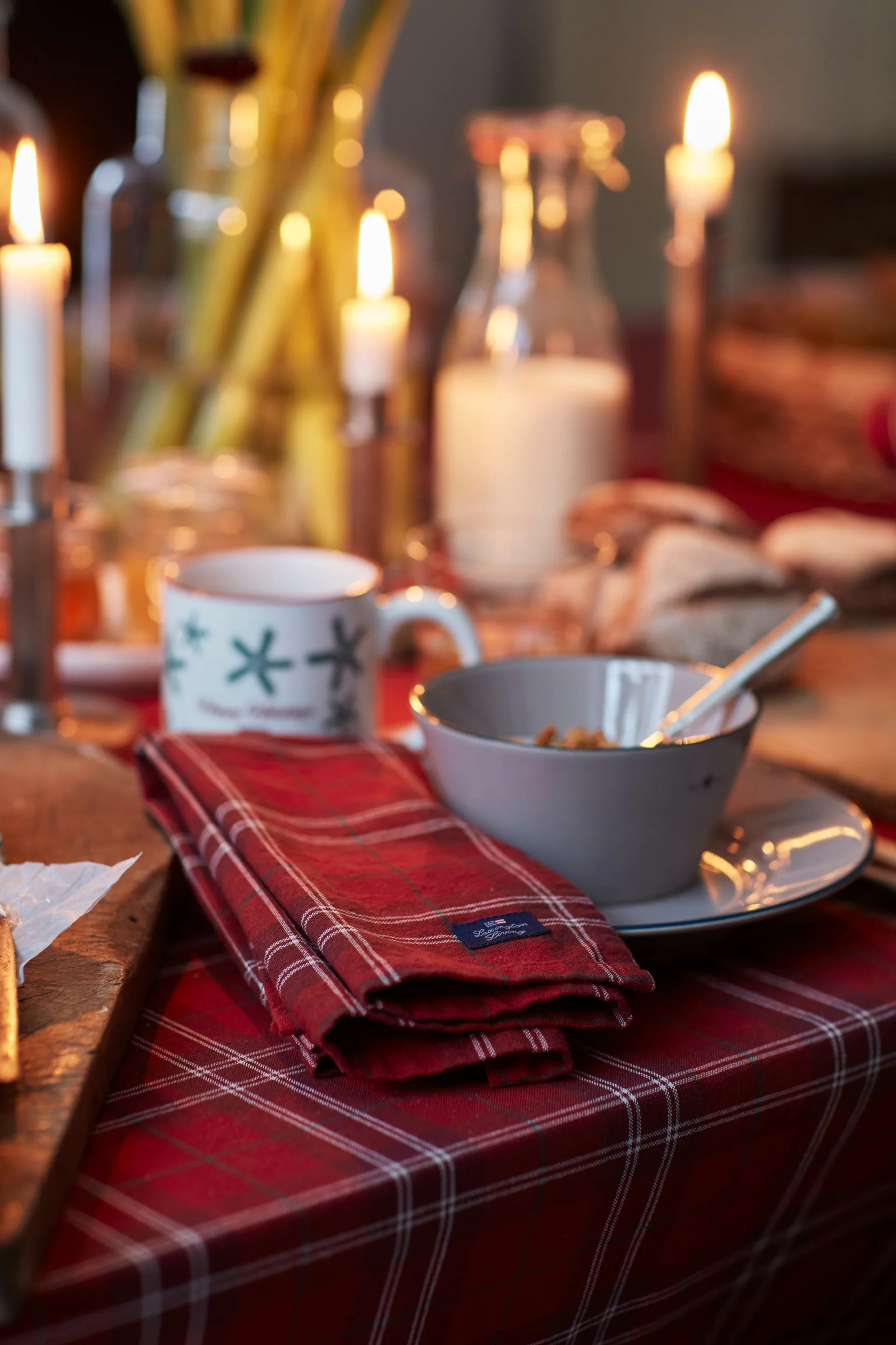 Nappe Checked Organic Cotton Oxford 180x180 cm, Red-beige-green Lexington