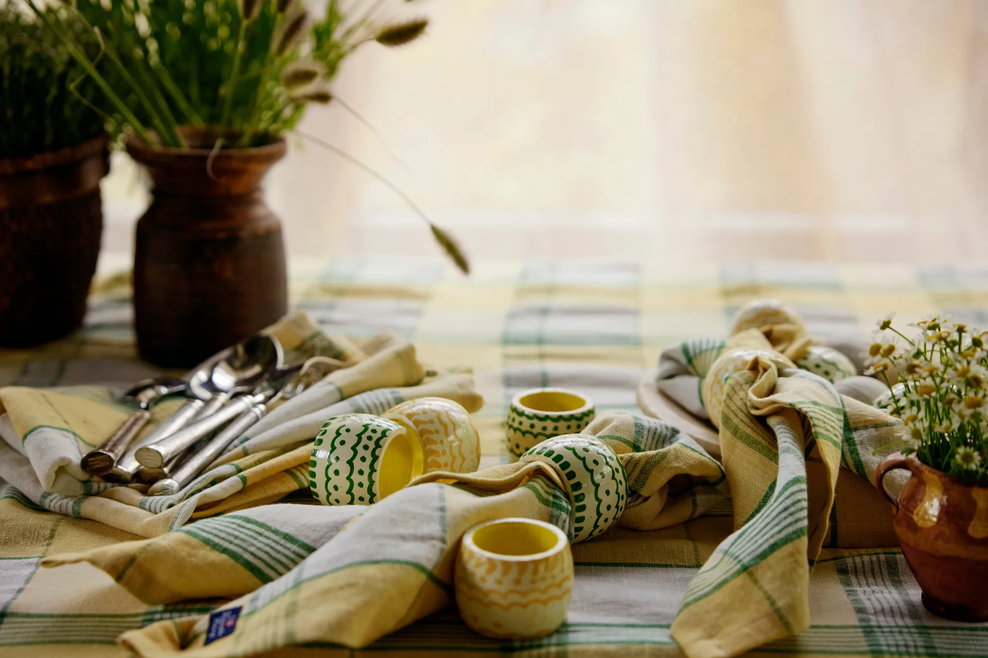 Nappe Easter Linen/Cotton 150x250 cm, Yellow-green Lexington