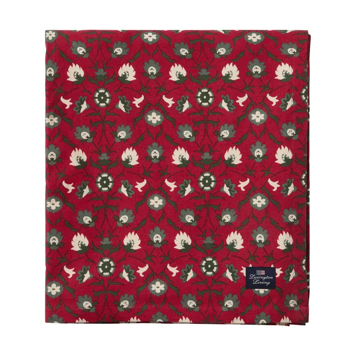 Nappe Flower printed en coton biologique - Red-beige-green, 150x350 cm - Lexington
