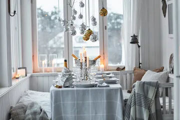 Nappe Pepita Check Cotton Linen 180x180 cm - White-light gray - Lexington