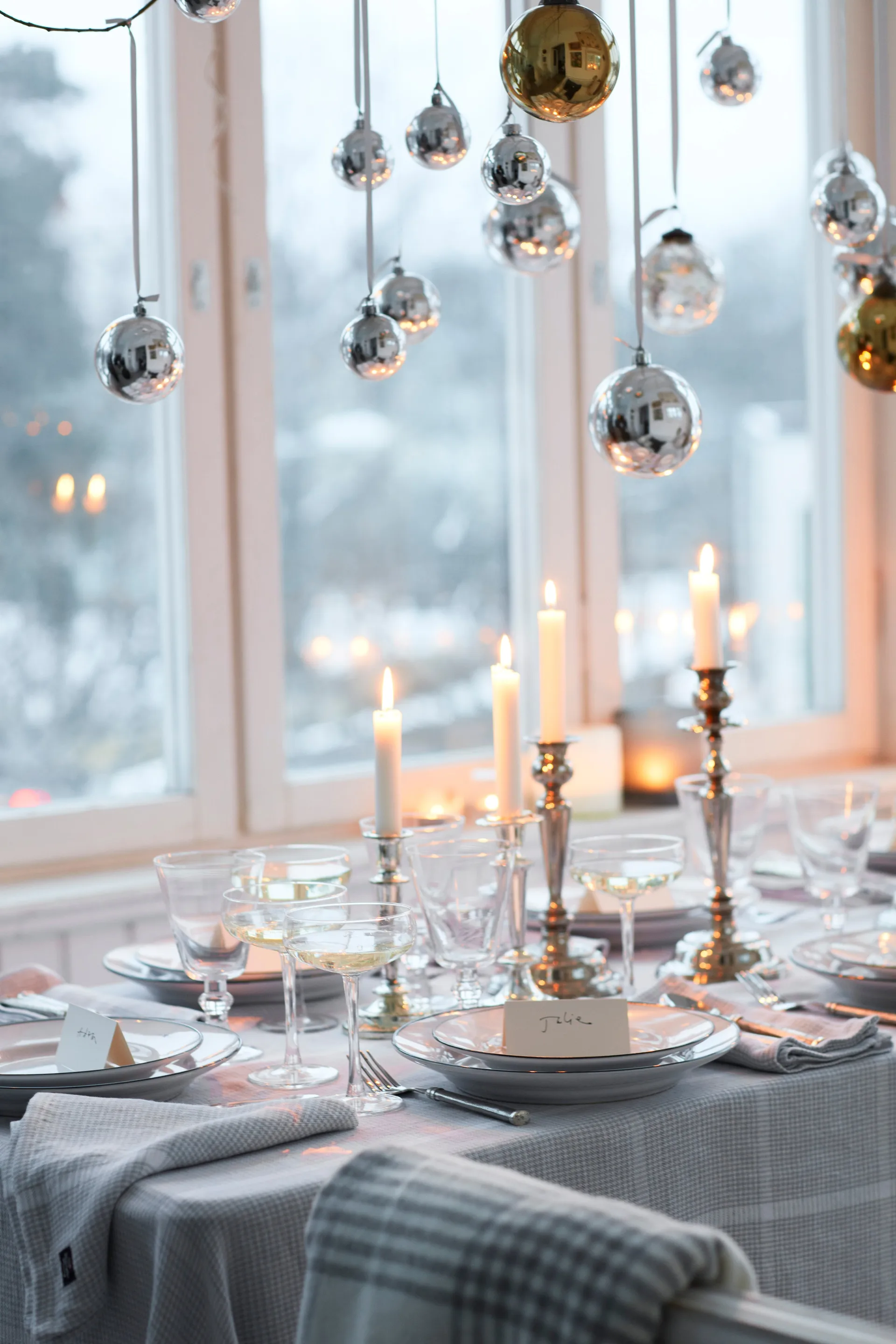 Nappe Pepita Check Cotton Linen 180x180 cm, White-light gray Lexington