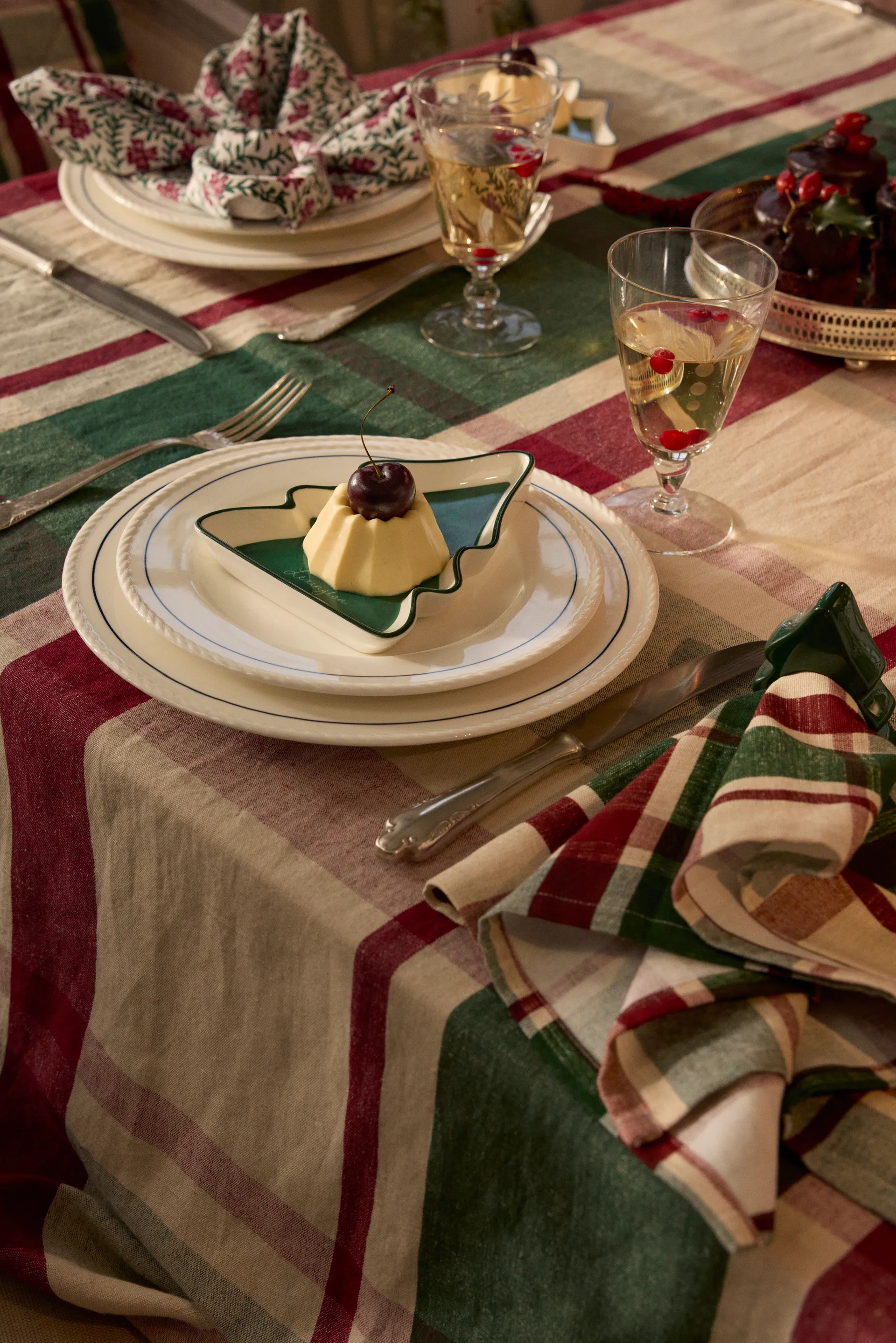 Nappe verte-rouge Checked lin/coton, 150x350 cm Lexington