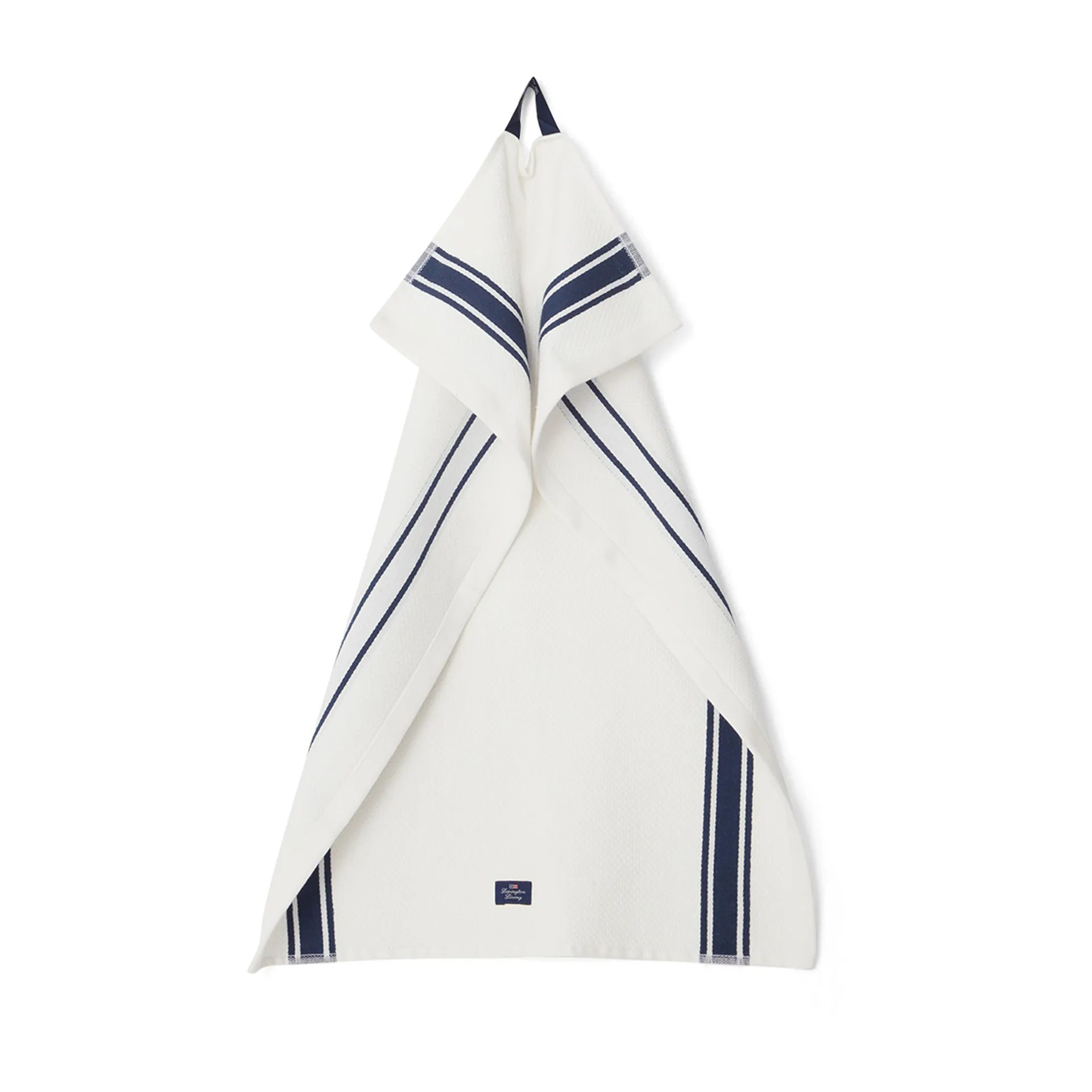 Organic Cotton Waffle Kitchen Towel 50x70 cm, Blanc-bleu foncé Lexington