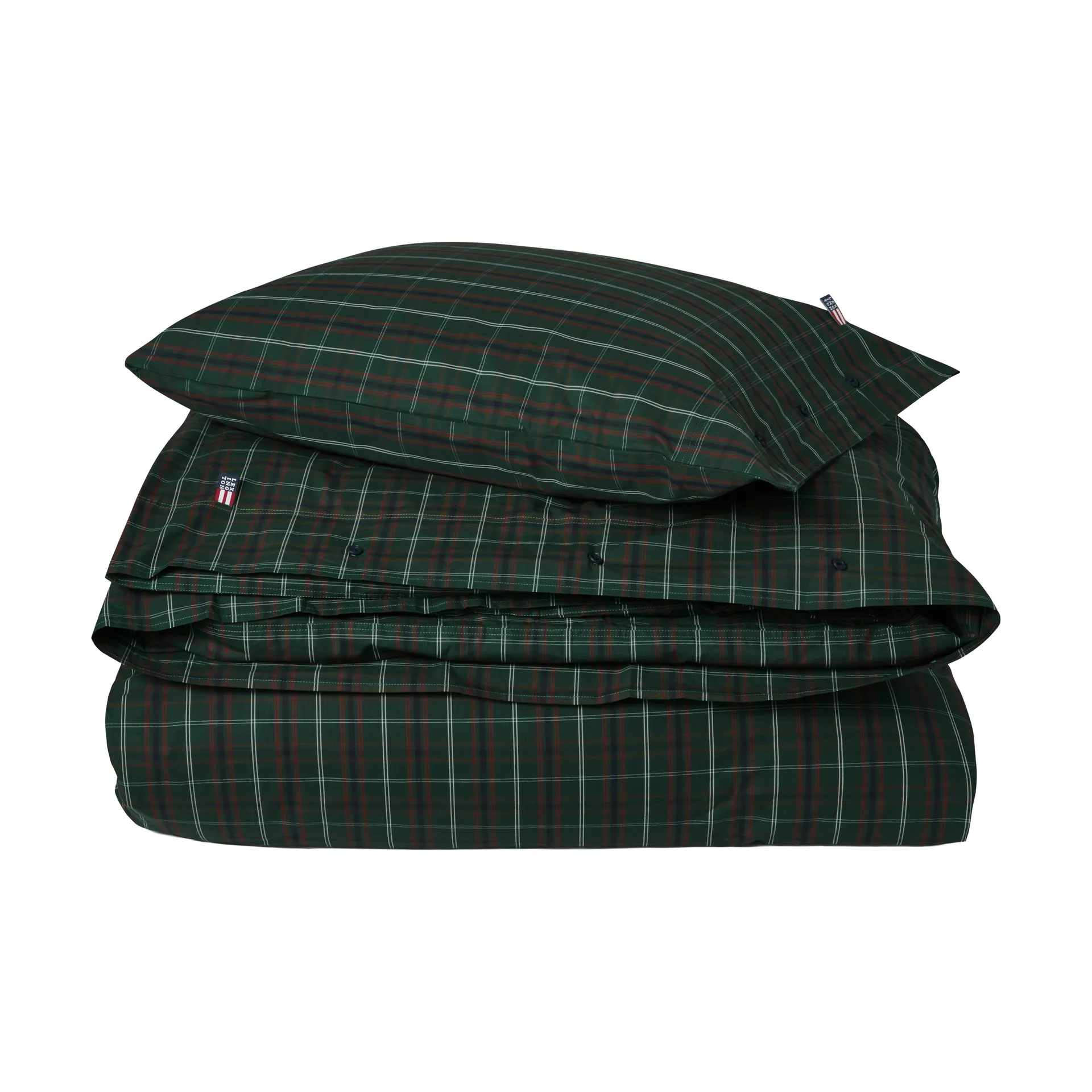 Parure de lit Checked cotton percale, Green-navy, 2 st 50x60 cm/1 st 220x220 cm Lexington