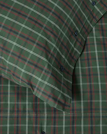 Parure de lit Checked cotton percale - Green-navy, 2 st 50x60 cm/1 st 220x220 cm - Lexington