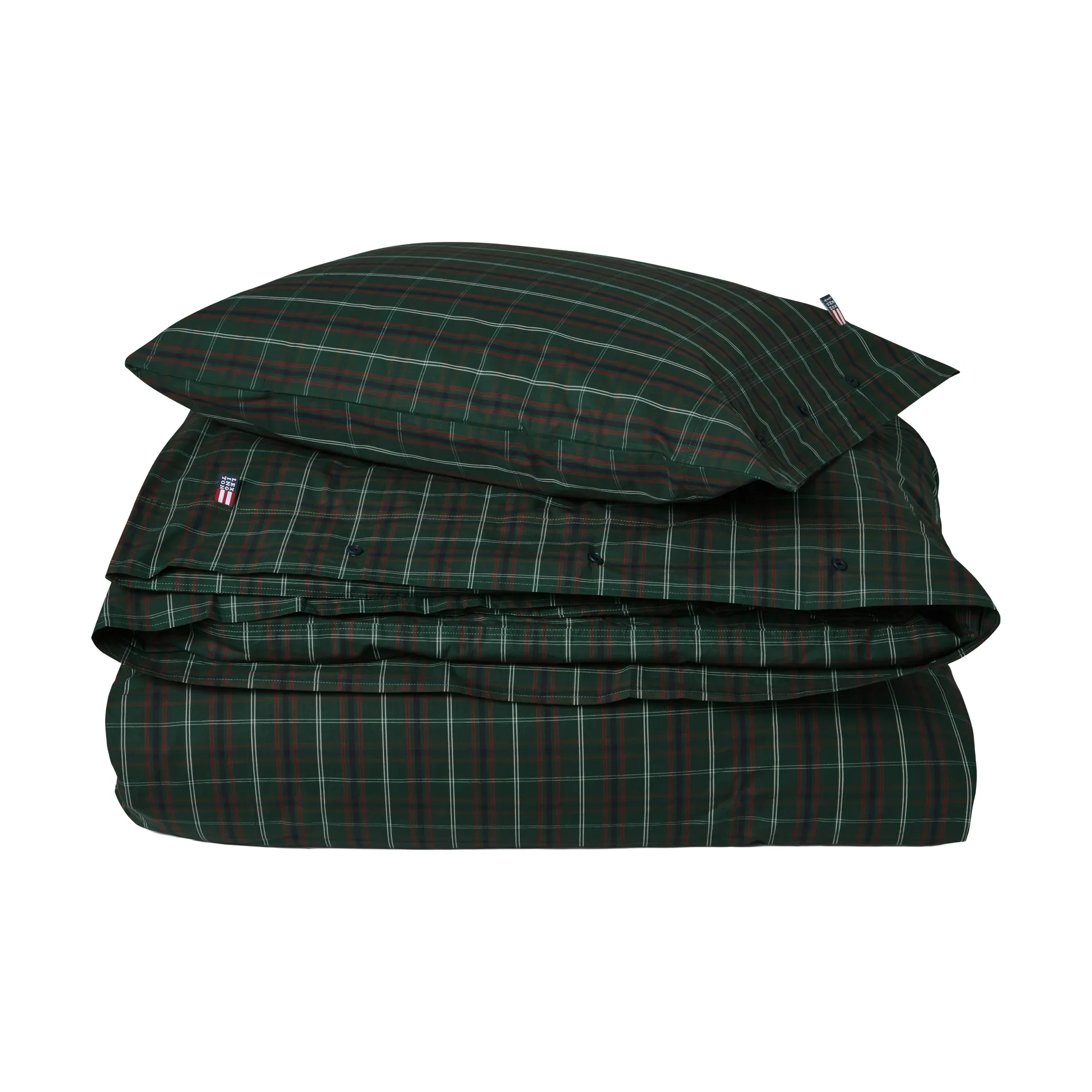Parure de lit Checked cotton percale, Green-navy, 50x60 cm/150x210 cm Lexington