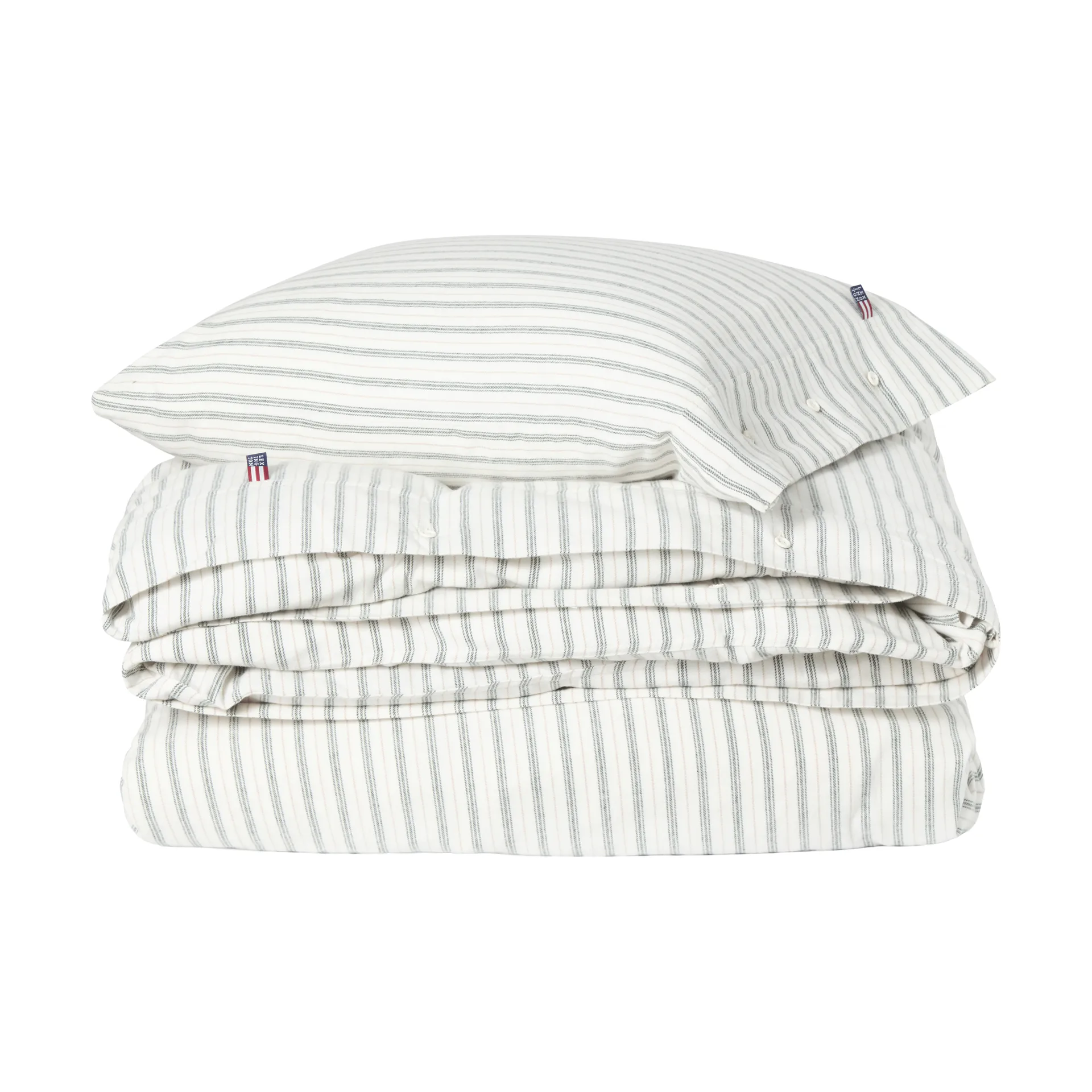 Parure de lit Stripe cotton flannel, White-green-beige, 2 st 50x60 cm/1 st 220x220 cm Lexington