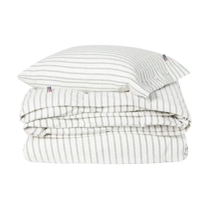 Parure de lit Stripe cotton flannel - White-green-beige, 2 st 50x60 cm/1 st 220x220 cm - Lexington