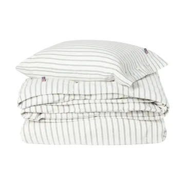Parure de lit Stripe cotton flannel - White-green-beige, 50x60 cm/150x210 cm - Lexington