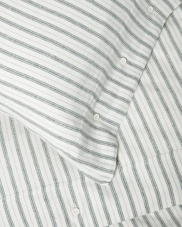 Parure de lit Stripe cotton flannel - White-green-beige, 50x60 cm/150x210 cm - Lexington
