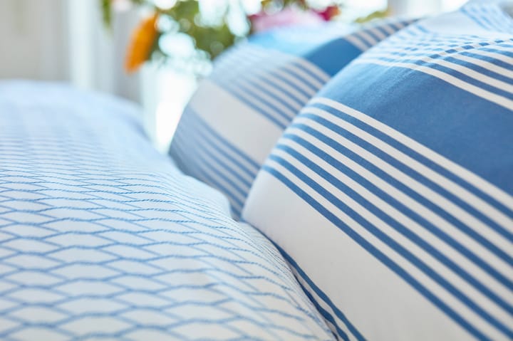Parure de lit Striped Cotton Sateen 150x210 cm - Bleu-blanc - Lexington