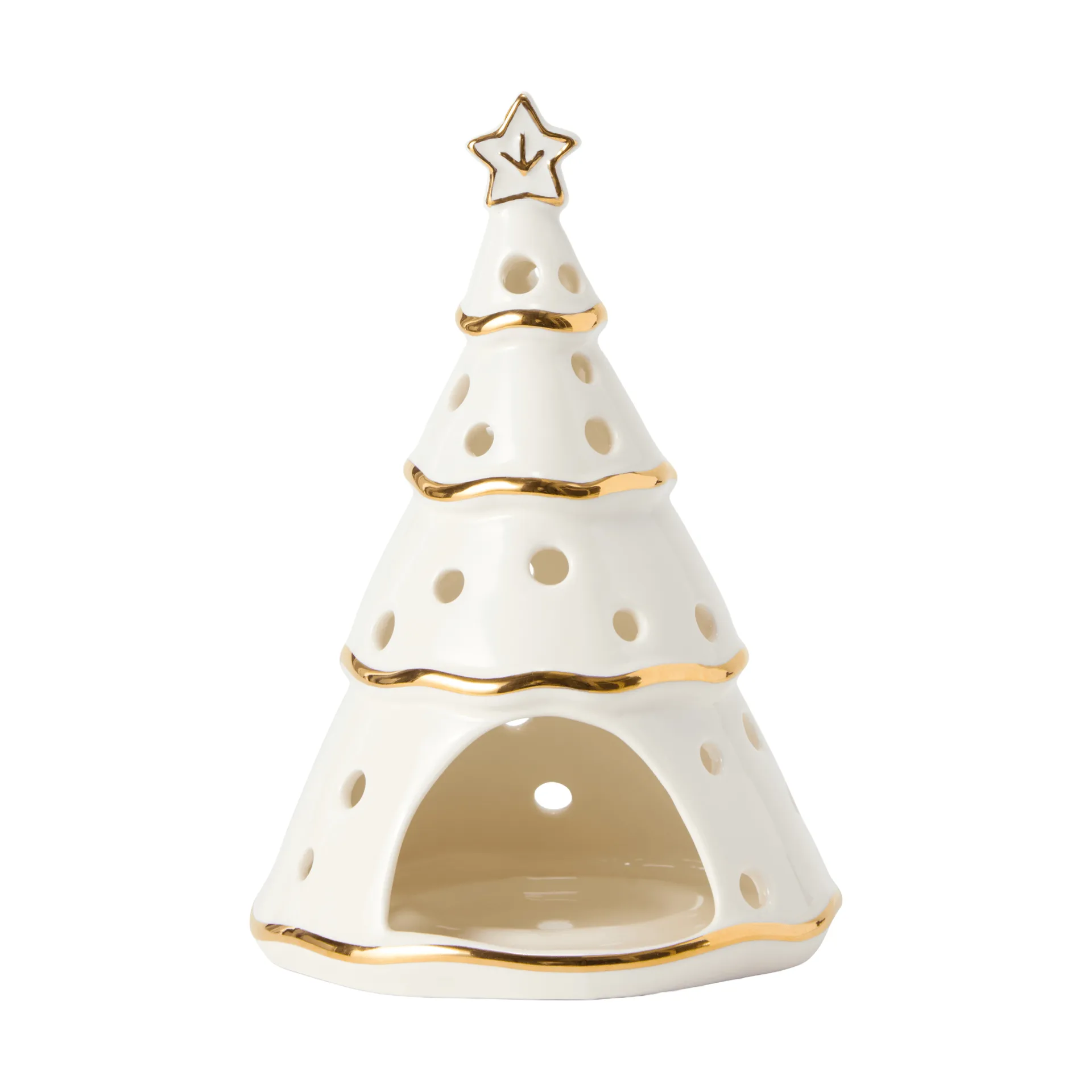 Photophore Christmas Tree, White-gold, 16,5 cm Lexington
