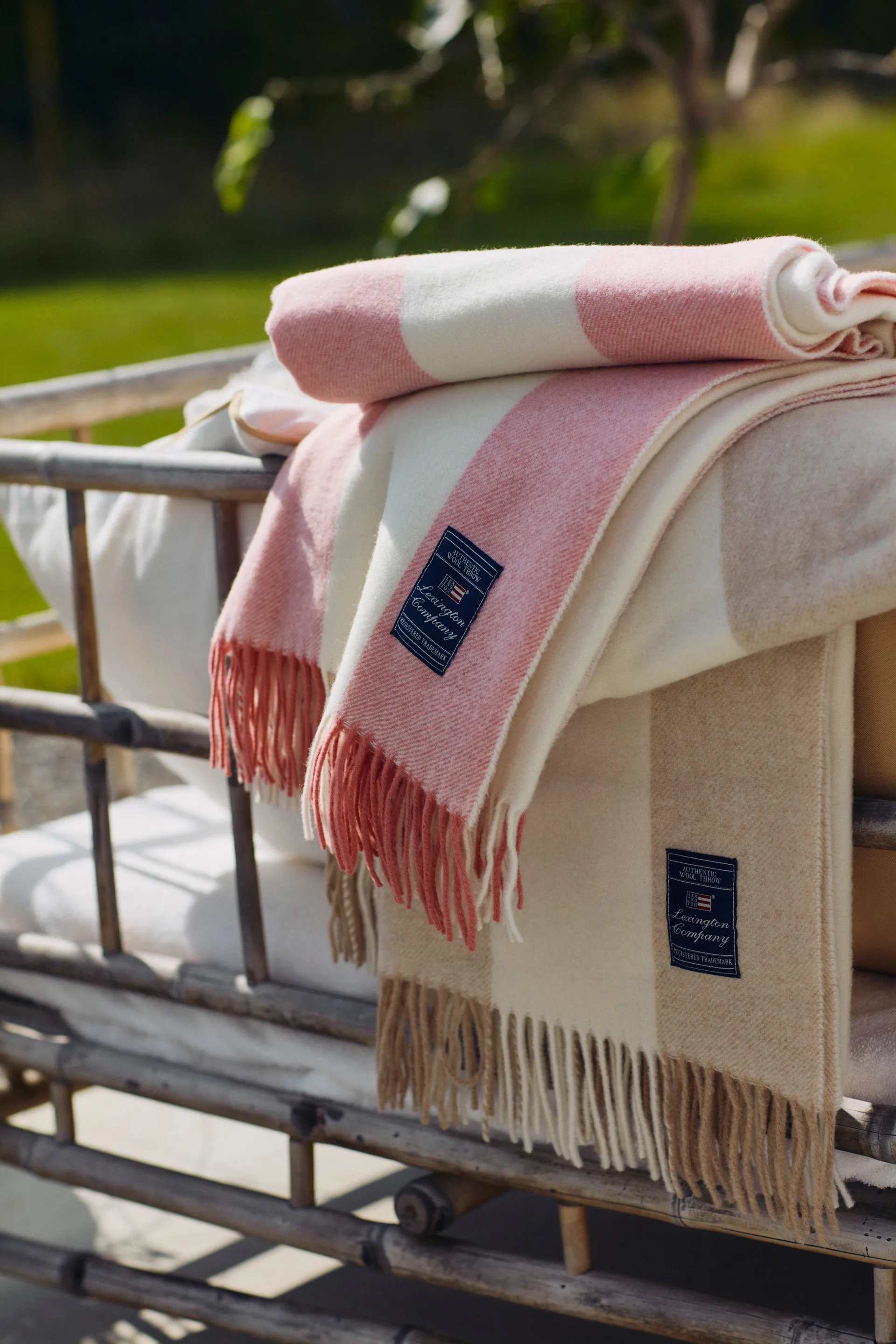 Plaid Block Striped Recycled Wool 130x170 cm, Oat-White Lexington