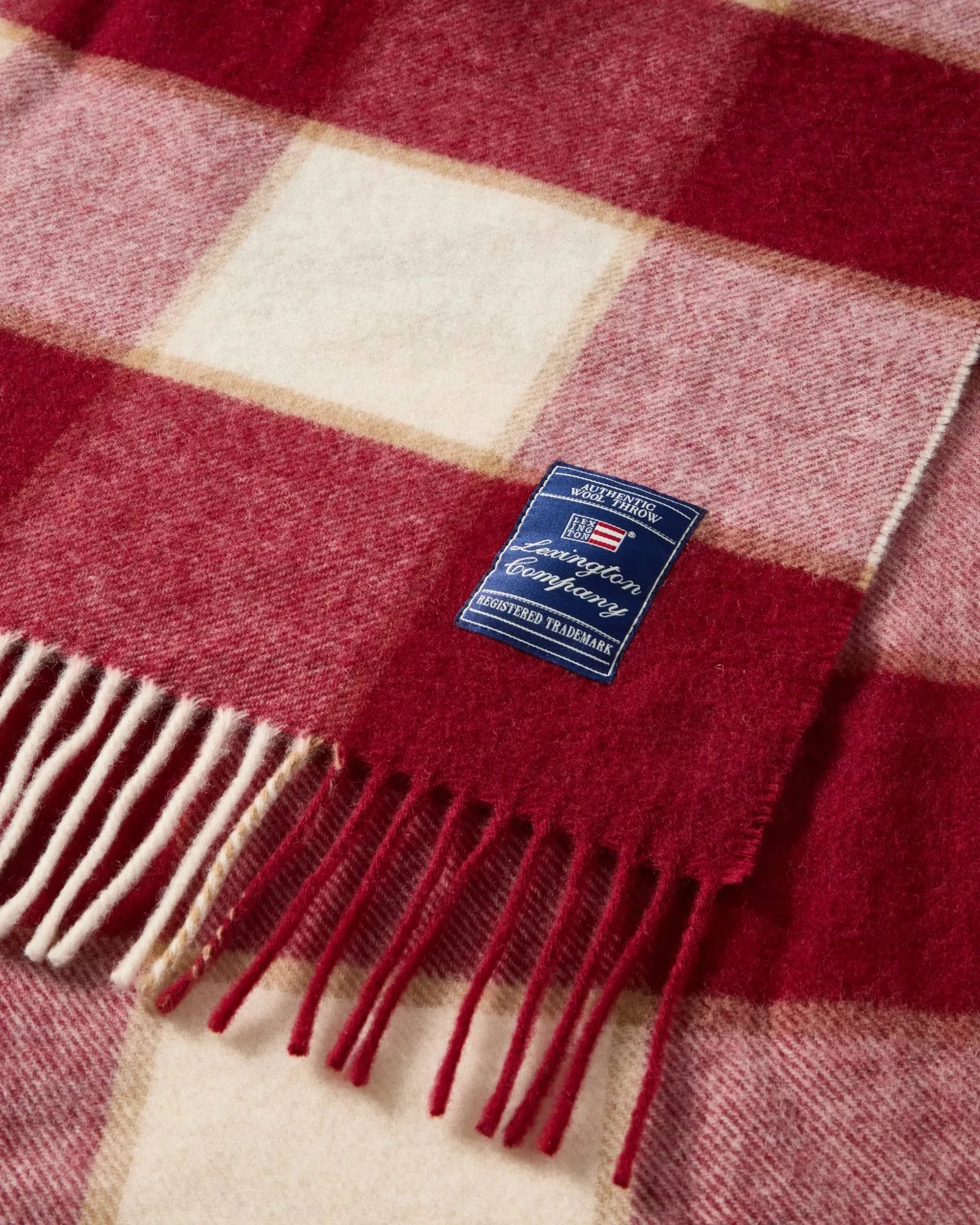 Plaid Checked Recycled Wool 130x170 cm, Red-Light beige-beige Lexington