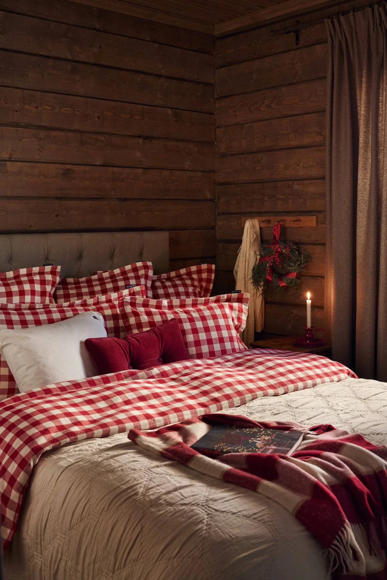 Plaid Checked Recycled Wool 130x170 cm, Red-Light beige-beige Lexington