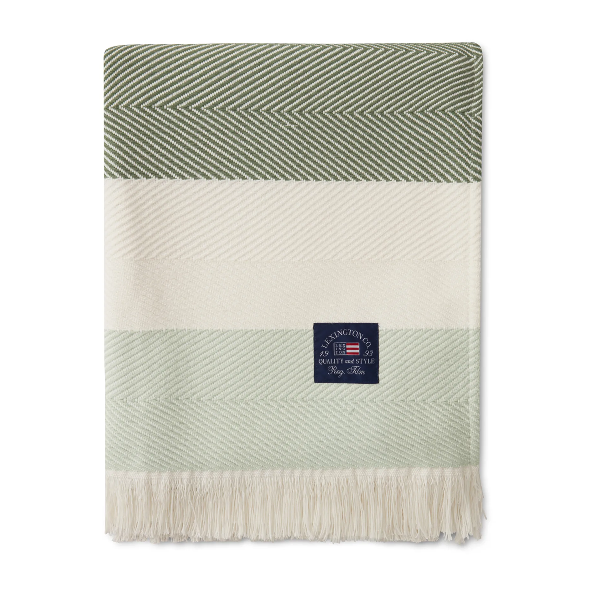 Plaid en coton Herringbone Striped Recycled, Blanc-vert Lexington