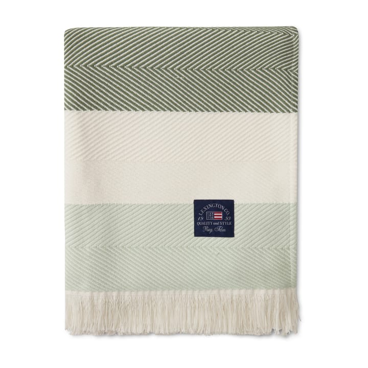 Plaid en coton Herringbone Striped Recycled - Blanc-vert - Lexington