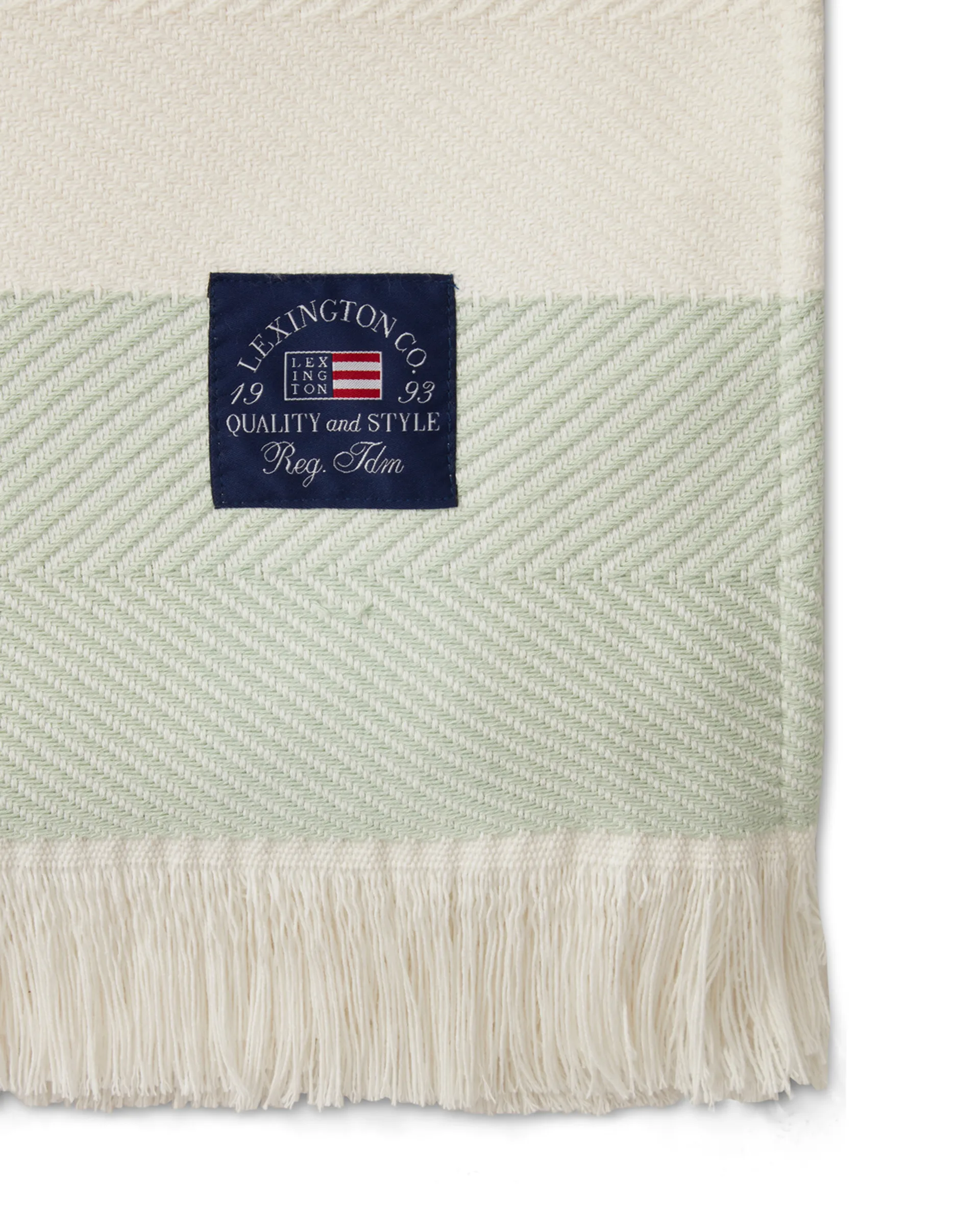 Plaid en coton Herringbone Striped Recycled, Blanc-vert Lexington