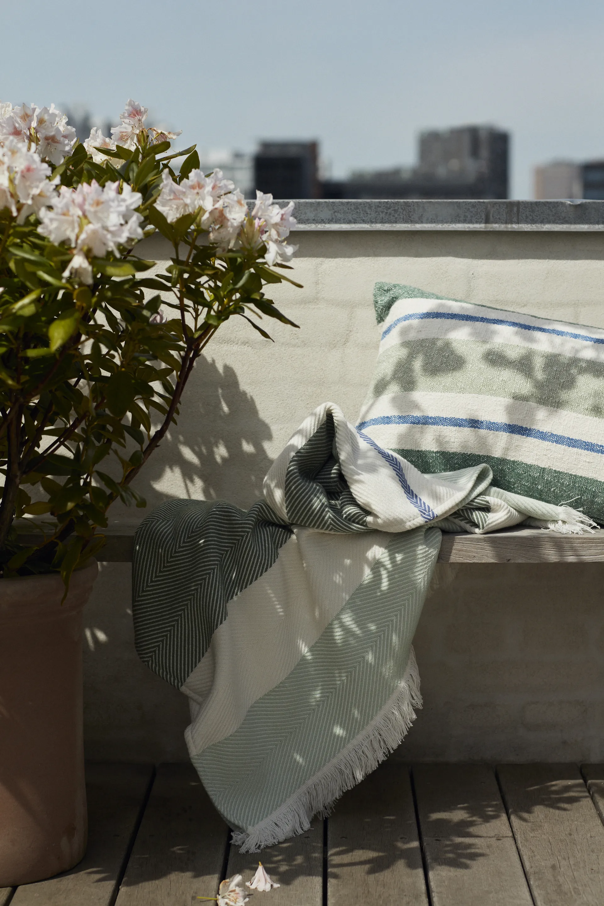 Plaid en coton Herringbone Striped Recycled, Blanc-vert Lexington