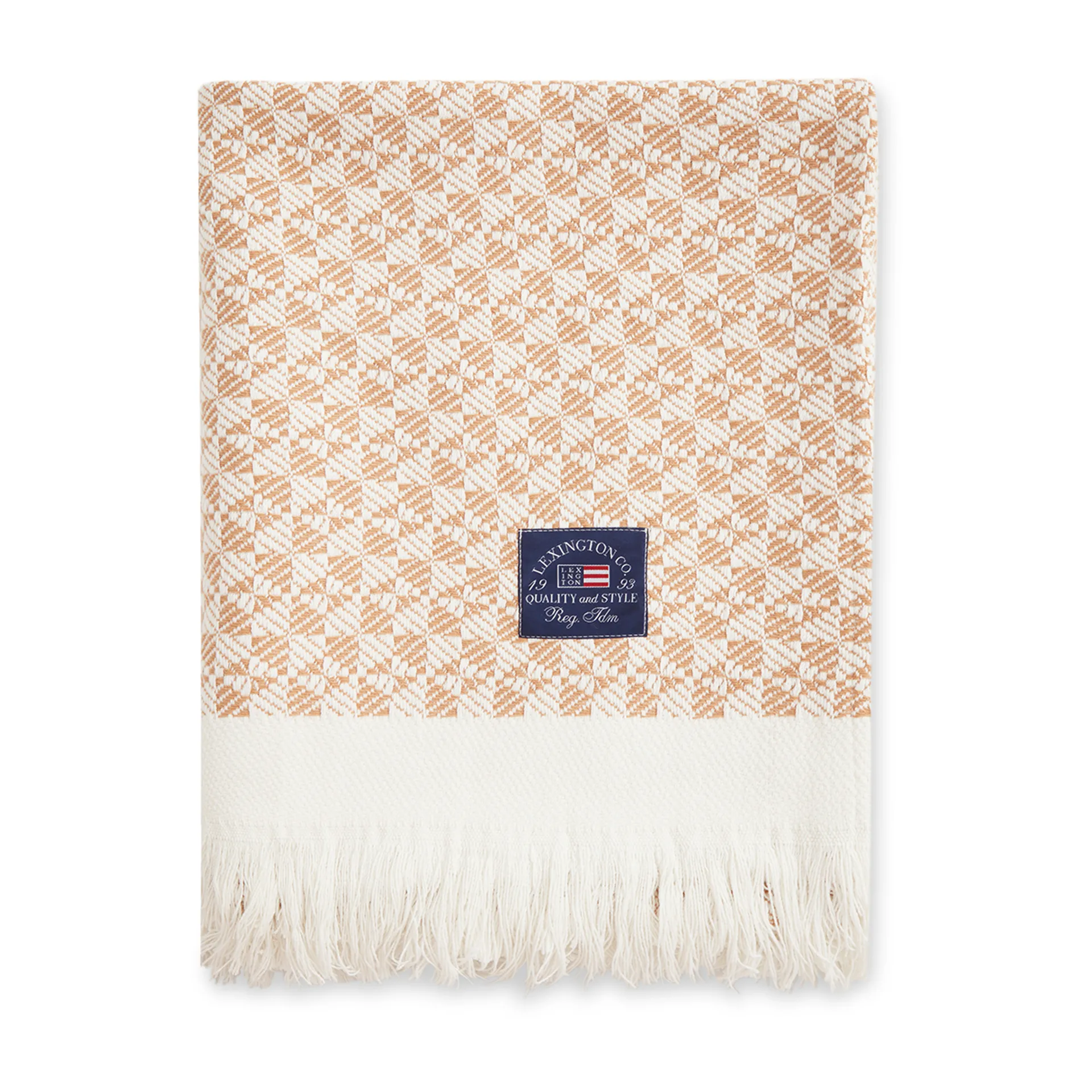 Plaid en coton Striped Structured Recycled 130x170 cm, Beige-blanc Lexington