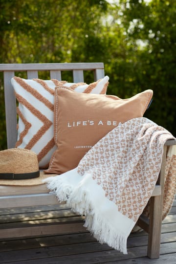 Plaid en coton Striped Structured Recycled 130x170 cm - Beige-blanc - Lexington