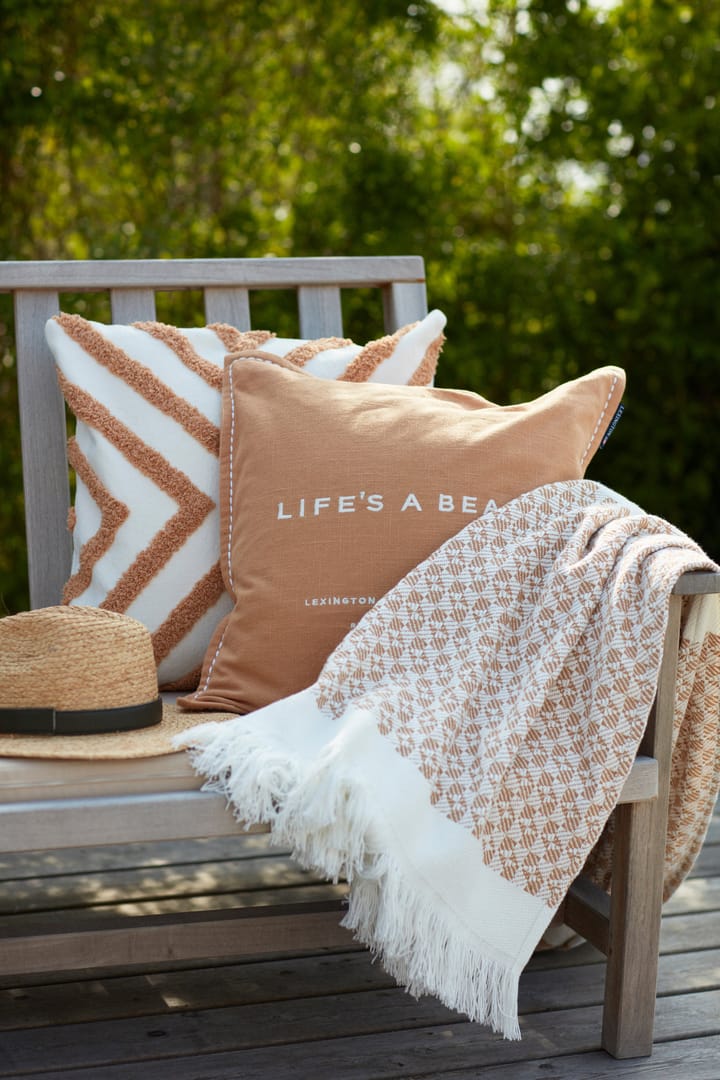 Plaid en coton Striped Structured Recycled 130x170 cm, Beige-blanc Lexington