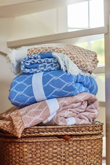 Plaid en coton Striped Structured Recycled 130x170 cm - Beige-blanc - Lexington