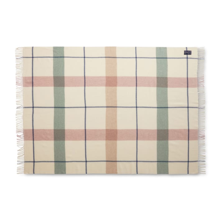 Plaid en laine Checked Recycled 130x170 cm, Blanc cassé-vert-rose Lexington