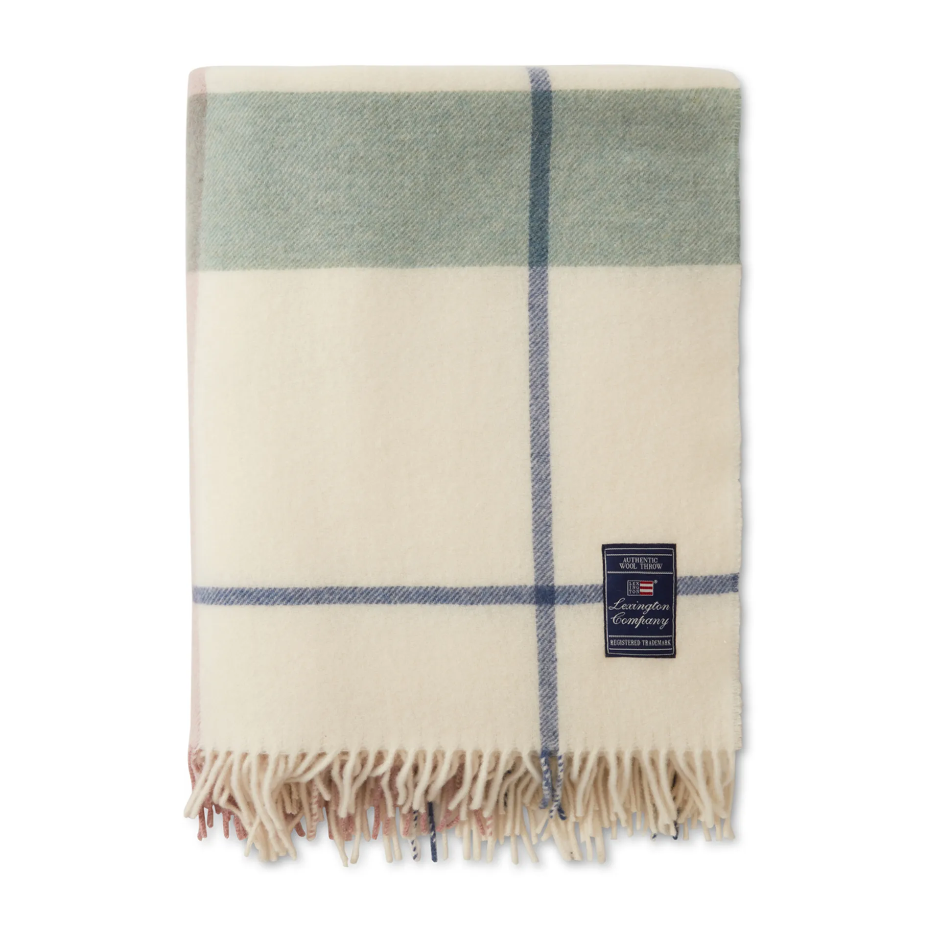 Plaid en laine Checked Recycled 130x170 cm, Blanc cassé-vert-rose Lexington