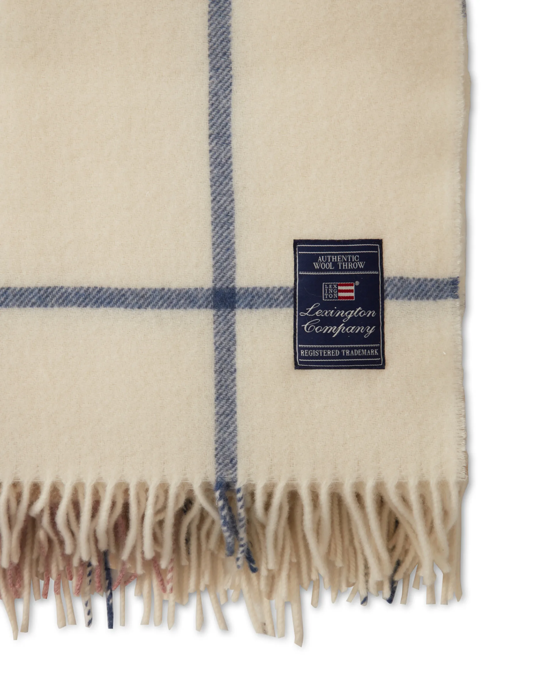 Plaid en laine Checked Recycled 130x170 cm, Blanc cassé-vert-rose Lexington