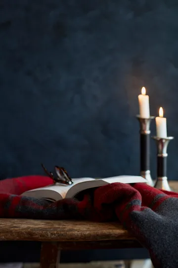 Plaid en laine Checked Recycled 130x170 cm - Rouge-gris foncé - Lexington