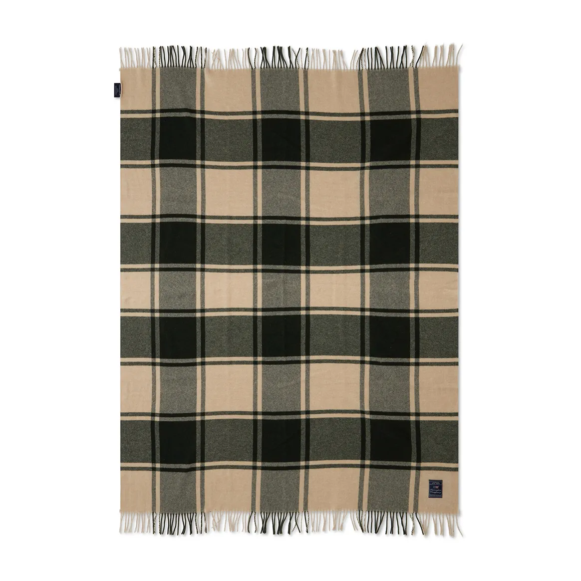 Plaid en laine Checked Recycled 130x170 cm, Vert-beige Lexington